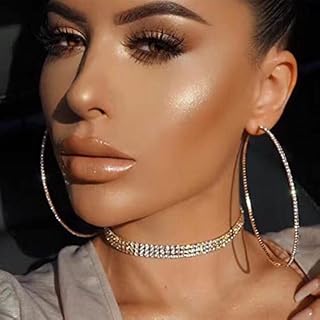 Large Crystal Hoop Drop Dangle Earrings Vintage Rhinestones Circle Hoop Earrings Gold Lightweight Geometric Round Loop Earrings Sparkly Statement Earrings Jewelry for Women and Girls