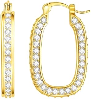 14K Gold-Plated U-Shaped Hoop Earrings with Paperclip Link Chain Design, Hypoallergenic Sterling Silver Posts for Women - 31mmx19mm Lightweight Dangle Earrings with Hinged Hoop Closure - Perfect Gift for Her