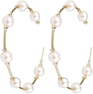 Pearl Earrings Dangle Large Hoops Circle Pearl Hoop Earrings for Women Trendy Hypoallergenic Pearl Drop Earrings Elegant Wedding Party Jewelry Gift for Teen Girls