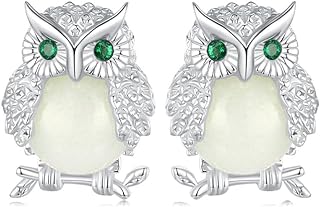 Cute Owl Luminous Stone Earrings for Women Girls 925 Sterling Silver Hypoallergenic Green CZ Animal Small Stud Cartilage Piercing Glow in the Dark Earring Dainty Christmas School Graduation Jewelry Gifts Student Teacher