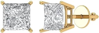 2 ct Princess Cut Solitaire Studs Genuine VVS1 Clear Simulated Diamond Solid 18K Yellow Gold Designer Earrings Screw back