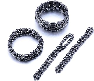 VIKI LYNN 2 Sets of Hematite Metal Megnetic Therapy Bracelets+2 Pcs of Magnetic Anklets Good for Health