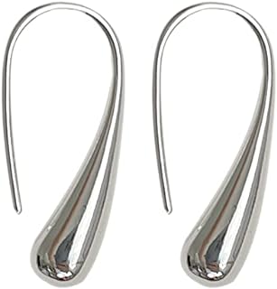 Harlorki Women Lady Girls 925 Silver Plated Shiny Teardrop Shape Hook Drop Dangle Earrings Fashion Costume Jewelry for Wedding Party Casual Daily Wear