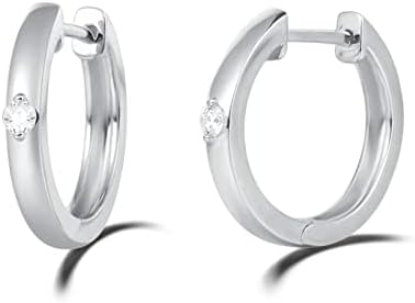 Carleen Solid 14K White/Yellow Gold 0.10cttw Solitaire Diamond Tiny Small Gold Huggie Hoop Earrings Fine Jewelry For Women Girls, 14mm