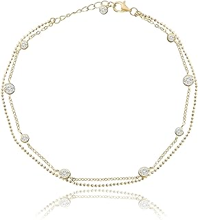 Mia Sarine Sterling Silver 10 Inch Cubic Zirconia Bezel Set Double Layered CZ by the Yard Station Anklet for Women
