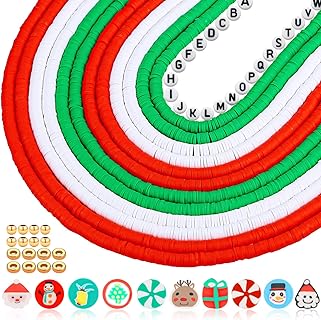5200pcs Christmas Clay Beads Charms Kit for Bracelet Making, 6mm Round Flat Polymer Heishi Clay Bracelet Beads and Letter Gold Spacer Beads for Jewelry Making