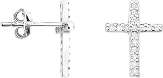 SOFIA MILANI Women's Black Cross Stud Earrings with Cubic Zirconia Gems in 925 Sterling Silver Material with Push Back Finding - E1273