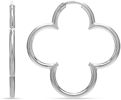 Sterling Silver Clover Hoop Earrings with Hinged Hoop Back Finding for Women, Elegant Flower Design