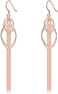 Long Silver Earrings for Women Dangling Gold Tassel Earrings Rose Gold Earrings for Women Long Metal Chain Tassel Dangle Earrings Silver Fringe Earrings Geometric Earrings Bridesmaid Jewelry