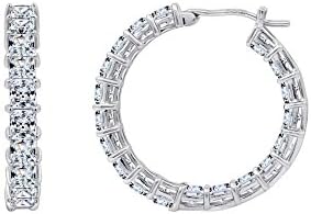 Amazon Essentials Platinum Plated Sterling Silver Hoop Earrings set with Princess Cut Infinite Elements Cubic Zirconia (previously Amazon Collection)