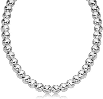 Sterling Silver 5MM 6MM Italian Bead Ball Chain Necklace- Handmade Bead Necklace, Silver Bead Necklace, Made In Italy, Women Girls Teens Jewelry, 16, 17, 18, 19, 20, 24 Inch