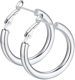 Stylish Thick Hoop Earrings for Women Teen Girls, Black/18K Gold Plated Stainless Steel Earrings, Lightweight Comfy Hoops Hypoallergenic, Size: 30/40/50/60/70/80mm, Come Gift Box