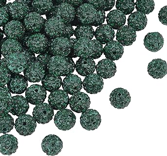 PH PandaHall 100pcs 10mm Dark Green Rhinestone Beads Dark Green Clay Beads Polymer Crystal Beads Clay Pave Disco Ball Round Diamond Clay Beads for Necklace Bracelet Jewelry Making Party Decoration