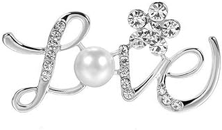 Dainty Love Letter Brooch Pin for Women Girls,Elegant Rhinestone Pearl Brooch Love Flower Scarf Brooch Shawl Pin Clip Badge Corsage Wedding Party Clothes Accessories