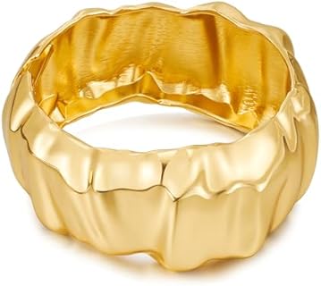 ENSKEFEN Wide Chunky Gold Hinged Cuff Bracelet with Hidden Safety Clasp for Women, Boho Thick Statement Design