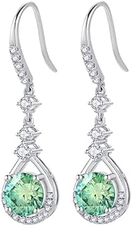 5CT Green Moissanite Teardrop Design Dangle Earrings for Women, French Wire Back, 18k White Gold Plated 925 Sterling Silver, Perfect Valentine's Day Gift