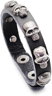 Mens and Womens Skull Leather Bracelet Adjustable Cuff Bracelet