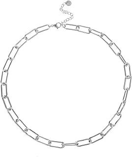 Gold Paperclip Link Chain Choker Necklace for Women Men Trendy, 18K Gold Plated Stainless Steel Chunky Paper Clip Necklace Jewelry Gifts, 16''