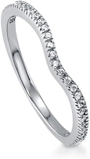 BERRICLE Sterling Silver Wishbone Wedding Rings Micro Pave Set Cubic Zirconia CZ Curved Half Eternity Ring for Women, Rhodium Plated Size 4-10