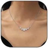 Dcfywl731 Floral Necklace for Women Gold Flower Choker Silver Crystal Leaf Vine Necklace Cubic Zirconia Pendant Necklace Jewelry Gifts for Bride (Silver)