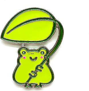 Pin Clasp Frog Brooch with Metal Alloys for Animal Lovers - 'Frog Under a Leaf from Animal World Series' Enamel Lapel Pin Design