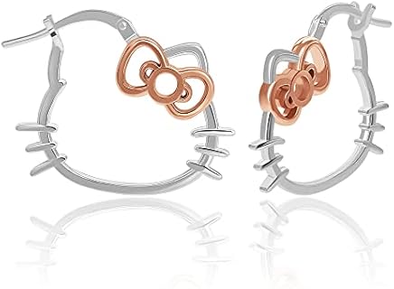 Sanrio Hello Kitty Womens Silhouette Hoop Earrings Official License - Sterling Silver Hello Kitty Earrings with 18k Pink Gold