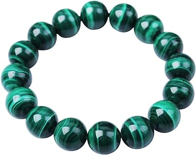 No-Clasp Natural Malachite Bead Chain Bracelet for Men and Women with Round Design