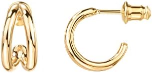 PAVOI 14K Gold Plated Sterling Silver Split Hoop Huggie Earrings in Rose Gold, White Gold and Yellow Gold