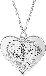 Lobster Clasp Fingerprint Pendant Necklace with Cable Chain & Cubic Zirconia for Her - Customised Photo-engraved Stainless Steel Keepsake