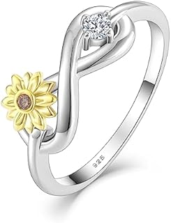 Endless Charm Sterling Silver Sunflower Ring with Cubic Zirconia for Women, Infinity Design - Size 5 to 10