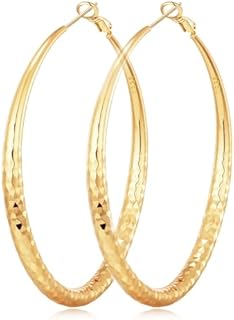 14K Gold Plated 925 Sterling Silver Big Hoop Earrings for Women Hypoallergenic Lightweight Chunky Hoops Earrings for Women Girls