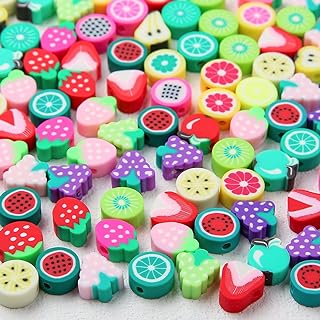 BERMRO Polymer Clay Fruit Bracelet Beads in Vibrant Tropical Colors, 100pcs for DIY Jewelry Enthusiasts, Ideal for Crafting Bohemian Necklaces and Earrings with a Unique Flair