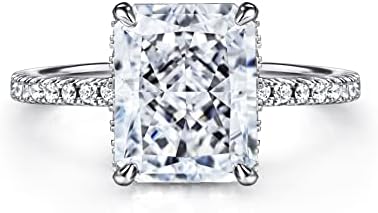 4 Carat Radiant Cut Ice Cubic Zirconia Engagement Ring with White Gold Plated Sterling Silver, Size 5 for Women