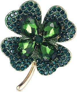 SaiDian 1Pcs Four Leaf Clover Brooch Vintage Green Crystal Pin Hat Bag Clothing Decoration Gift for Friends Classmates