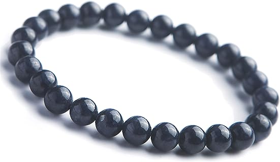 7mm Natural Blue Sapphire Bead Chain Bracelet for Women with Stretch Crystal Round Bead Design