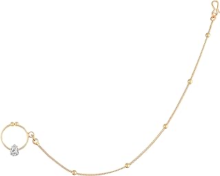 18k Gold Plated I Jewels Bridal Nath Nose Ring with Pearl-encrusted Chain for Women and Girls, Perfect for Weddings and Special Occasions, No Piercing Required (NL44)