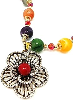 Diamond Beaded Boho Pendant Long Necklace Jewelry for Women (Flowers)