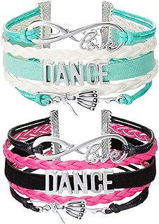 Chuangdi 2 Pieces Christmas Dance Bracelet Jewelry Gift for Girls Charm Bracelet Dance Recital Gift Adjustable Bracelet for Teen Girls Dancers