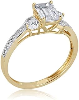 AVORA 10K Gold 1 Carat Emerald-cut Simulated Diamond CZ Engagement Wedding Anniversary Ring - Yellow or White Gold