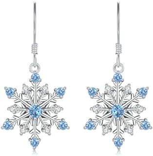 Snowflake Earrings Dangle for Women 925 Sterling Silver Gemstone Snow Earring Blue White Snowflake Jewelry Christmas Snowflake Dangle Gift for Girl Hypoallergenic