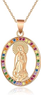 Sterling Silver Clasp Virgin Mary Pendant Necklace with Elongated Chain Design - Elegant Religion Jewelry Gift for Women and Girls - Elegant Virgin Mary Design