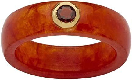 PalmBeach 10K Yellow Gold Round Genuine Black or Red or Green Jade With Genuine White Topaz or Garnet or Peridot Accent Bezel Set Ring Size 8