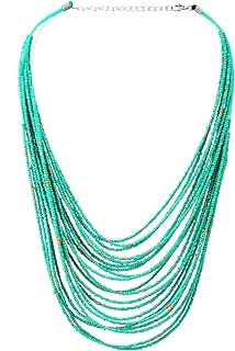 COOLSTEELANDBEYOND Boho Ethnic Bohemian, Multi-Strand Beads Statement Necklace Waterfall Turquoise Beads Strings Party