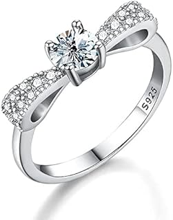 0.5ct D Color VVS1 Moissanite Bow Engagement Rings in 925 Sterling Silver, Unique Round-Cut Design for Women - Anniversary Jewelry Gift