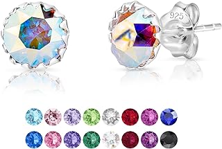 Sterling Silver Push Back Seashell Stud Earrings with Swarovski Elements for Women, Round Design