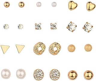 Crystal Pearl Stud Earrings Pack Bride Earring Sets for Women Rhinestone Geometric Heart Earrings Ear Studs Set Gold Earrings for Wedding Birthday Christmas Gift