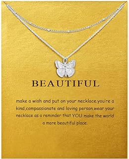 LANG XUAN Message Card Dainty Bead Layered Compass Pendant Necklace Friendship Sun Good Luck Elephant Pendant Chain Necklace for Women Girl Best Gift