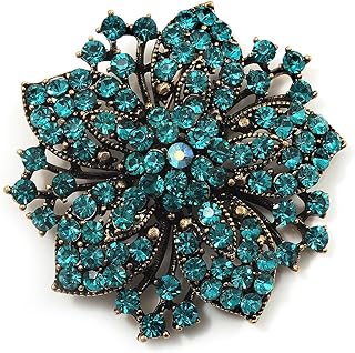 Victorian Corsage Flower Brooch (Antique Gold & Teal)