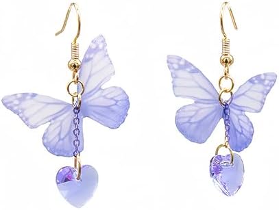 Purple Butterfly Earrings,la luen Drop Dangle Butterfly Earrings Pretty Insect Jewelry For Women Girls Gift