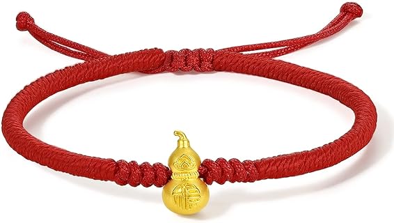 24K Gold Bracelets for Women, Real Gold Jewelry Adjustable Charm Gold Ingot, Gourd Red Braided Bracelet Bangle for Women Men Teen Girls